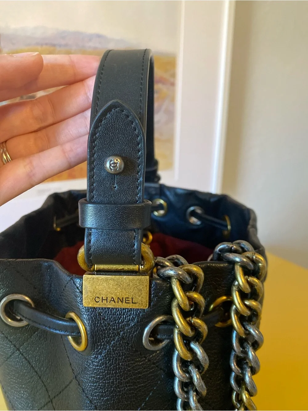 CHANEL Black Quilted Leather Drawstring Bucket Bag with Mixed Hardware